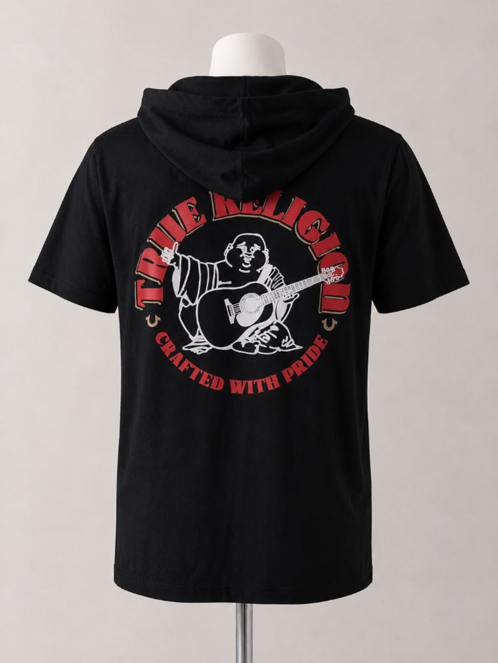 True Religion Men's Circular Hooded Tee – Jet Black – Size L – New
